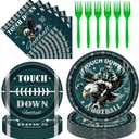 Football Birthday Party Decorations - 96 Pcs Green Eagle Disposable Paper Dessert Plates Napkins Forks Tableware Set Sports Table Decor Supplies for Gameday Tailgate Fans Serves 24 Guests
