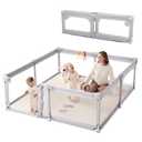 Foldable Baby Playpen with Double Door, 79"×71" Extra Large Playpen for Babies and Toddler,Play Yard with Breathable Mesh, Baby Fence Play Area for Indoor & Outdoor,Grey
