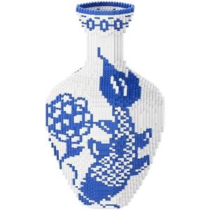 AIYIMUSIDEEN Vase Building Blocks, Blue and White Color Matching Fish Patterns, high Difficulty, Suitable for Adults (11000PCS)