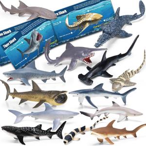 13 Pack Shark Toys Set with Booklet and Gift Box, Realistic Plastic Shark Figurines, Sea Creature Toy for Kid, Shark Party Decoration, Cake Topper, Educational Ocean Animals for Toddlers, Boys Girls