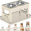 Elevated Dog Bowls with Mat, Raised Dog Food Bowl Stand with 2 Stainless Steel Bowls, 5 Height Adjustable (3.1", 9", 10", 11", 12") Non-Slip Feeder Set for Medium and Large Dogs  Apricot