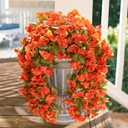 HyeFlora Bougainvillea Artificial Hanging Flowers Plants for Outdoors Decoration, 2pcs Faux Bougainvillea Vines Orange Fake Flowers Realistic UV Resistant Silk Flowers for Outside Planter Yard Porch