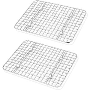 TeamFar Mini Cooling Rack Set of 2, Stainless Steel 8.75 x 6.25 Toaster Oven Grid Rack for Baking Roasting Broiling Grilling, Bakeable Rack for Cookies, Non-Toxic & Heavy Duty, Dishwasher Safe