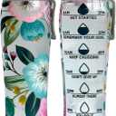 50 Strong Reusable Water Bottle with Time Markers 30 oz BPA-Free Leakproof Bottle with Chug Cap & Easy-Carry Handle Made in USA (Pretty Flowers)