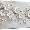 Large White Flower Canvas Wall Art 3D Texture Plant Floral painting Decor Pictures Minimalist Botanical Magnolia Posters Prints for Living Room Classroom Bedroom office corridor Decoration