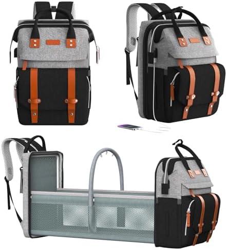 RECALLA Diaper Bag Backpack with Changing Station,Large Baby Backpack for Travel Multifunctional Baby Bag for Mom & Dad, GrayBlack