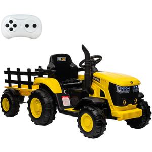 Kids Ride On Tractor, 12V Ride On Toy Car with Remote Control, Electric Vehicles Toy with LED Headlights & USB for Boys Girls 3-8, Ideal Gift for Kids (Yellow)