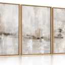 Ausril Large Minimalist Textured Framed Canvas Wall Art Set, Neutral Abstract Wall Decor, Modern Beige Gray Wall Painting, Brown and White Art Print for Living Room, Bedroom, Office 16" × 24" × 3