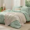 Bedsure Queen Comforter Set Sage Green, 8 Pieces Prewashed Queen Size Bed in a Bag with Soft Fleece Bed Blanket, Down Alternative Bedding Set for All Seasons, Sheets, Pillowcases & Shams