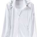 Cromoncent Women's UPF 50+ Sun Protection Jacket Hooded Cooling Shirt Athletic Jacket for Women with Pocket (X-Large, White)