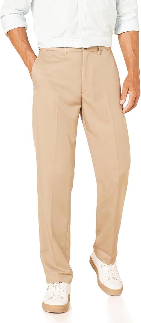 Amazon Essentials Men's Classic-Fit Expandable-Waist Flat-Front Dress Pant (34W x 32L, Khaki Brown)