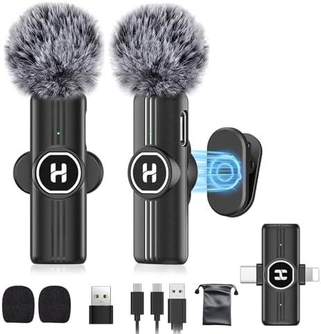 HEHOTTC Mini Wireless Lavalier Microphone for iPhone, iPad, Android Phone - Noise Reduction Lapel USB C Bluetooth Mic for Recording, Clip on Omni Lav Mic for Video Recording, Tiktok, YouTube, Vlog