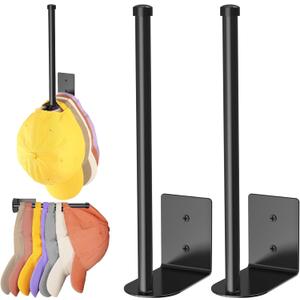 2 Pack Black Hat Racks for Baseball Caps, Stainless Steel Hat Organizer for Baseball Cap, Hat Holder Storage Organizer, Hat Hanger Strong Adhesive/Wall Drilled for Door, Bedroom, Closet (8.26 in)