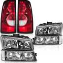 Headlights Tail Lights Assembly Kit for 2003-2006 Chevy Silverado 1500 2500/2007 Chevy Silverado Classic, Headlamp w/Rear Brake Lamp Taillight, Black Housing Clear Corner