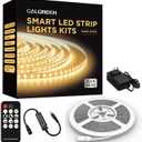 Warm White LED Strip Lights, 16.4ft Smart LED Light Strip 3500K with Dimmable Remote & Adapter, Strong Adhesive, 600 LEDs Flexible Tape Lights for Vantiy Mirror, Kitchen Cabinet, Bedroom