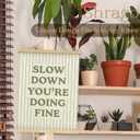 Shrago Slow Down You're Doing Fine Wall Art, Inspirational Positive Affirmation Green Striped Poster Hanger Frame for Bedroom Living Room Home Office Wall Decor, 12x16 Inch