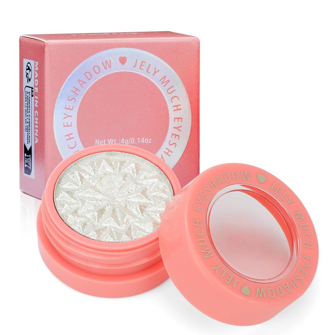 White Shimmer Eyeshadow Pot  Brightening Inner Corner Highlighter, Waterproof, Lightweight Cream Texture, No Creasing or Fading