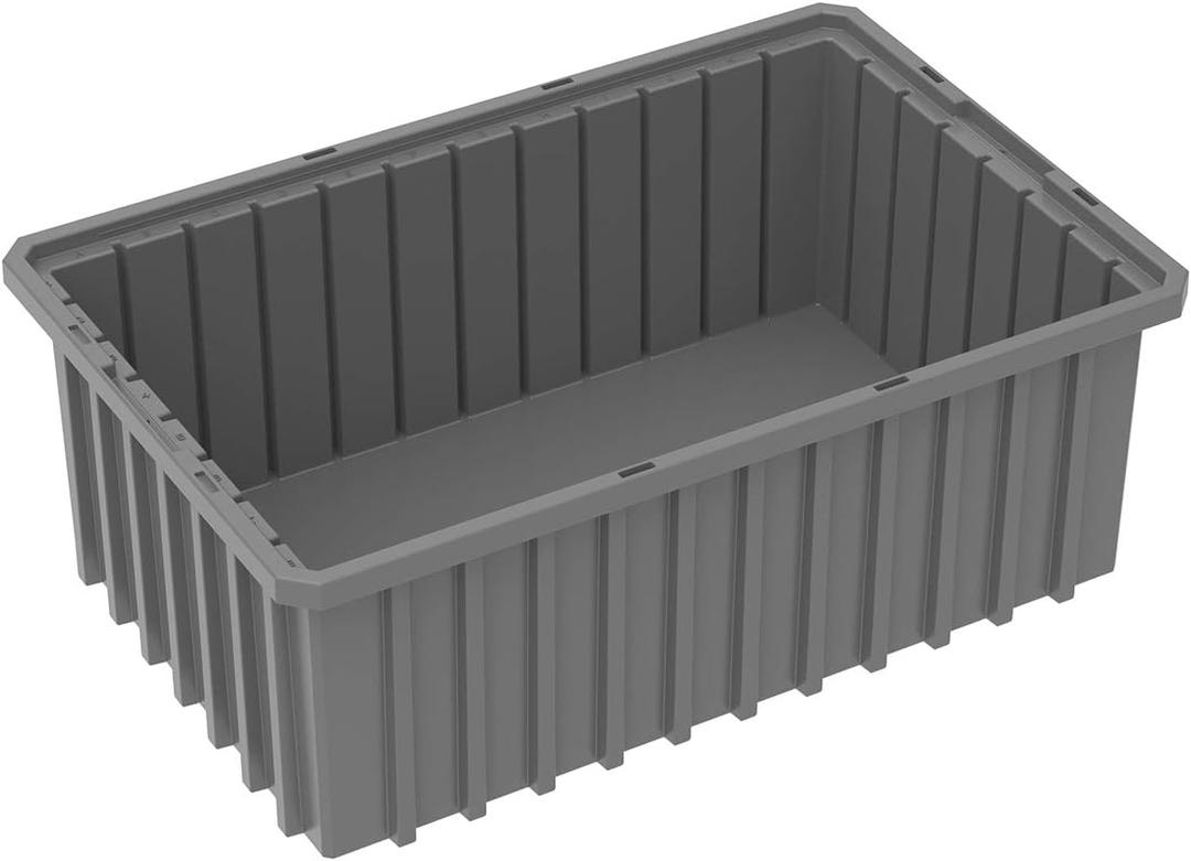 Akro-Mils 33166 Akro-Grid Plastic Slotted Dividable Modu Box Stackable Grid Storage Tote Container, (16-1/2-Inch L x 10-7/8-Inch W x 6-Inch H), (8 Pack), Gray (Grey)