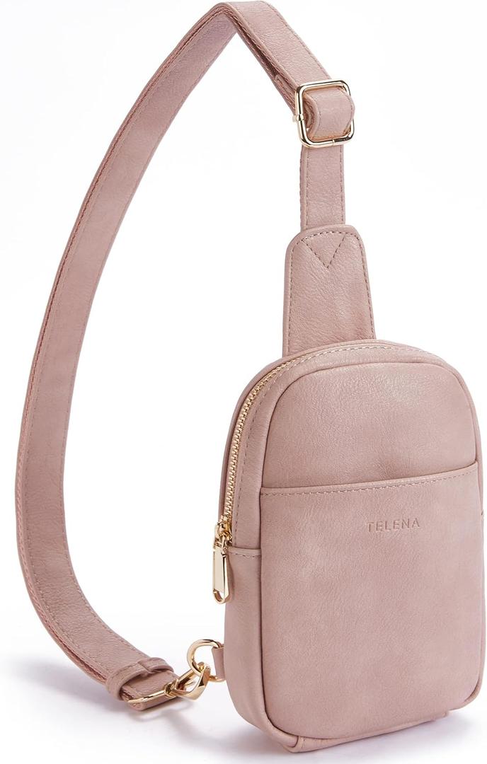 Telena Small Sling Bag for Women Leather Crossbody Fanny Packs Chest Bag for Women (1-dusty Pink)