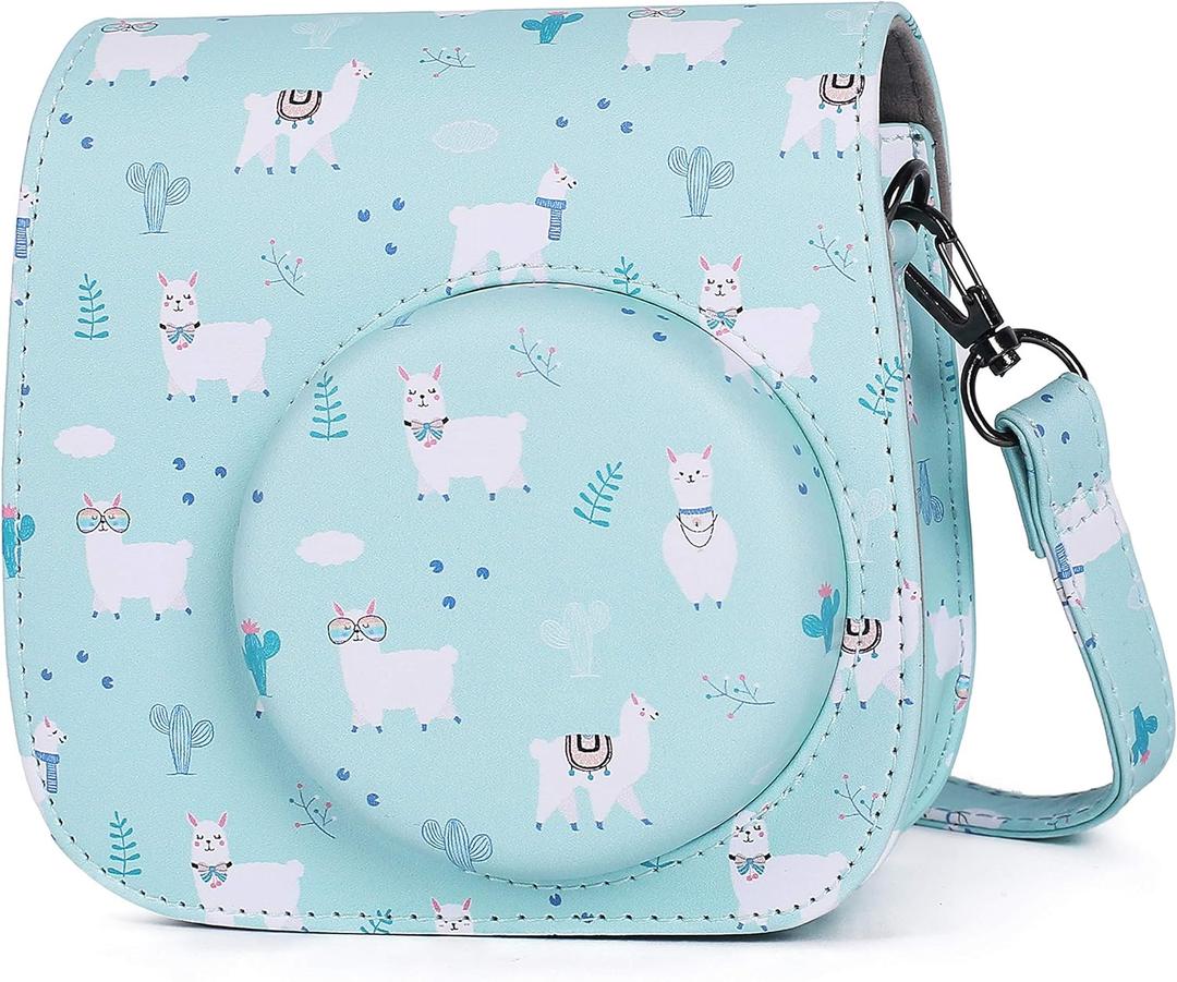 Phetium Instant mini 12 Camera Protective Case Compatible with Instax Mini 12 11,PU Leather Bag with Pocket and Adjustable Shoulder Strap (Alpaca Blue)