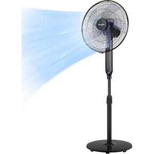 PELONIS 16" Oscillating Pedestal Stand Up Fan | Adjustable Height | Ultra Quiet DC Motor | Remote Control | 12 Speed | 12-Hour Timer | High Energy Efficiency | for Bedroom Home Office Use | Black