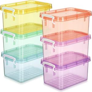 Wenqik 6 Pack Colorful Plastic Storage Bins with Lids 4 Quart Small Storage Latch Box Stackable and Nestable Clear Organizer Bins with Latching Handle and Buckle for Organizing(Colorful)