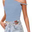 Ythomm Women One Shoulder Ruched Crop Tank Tops Casual Off The Shoulder Twist Strap Summer Tanks Tops Going Out Crop Shirts (Blue, S)