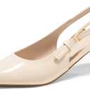 Coutgo Womens Slingback Kitten Heels Closed Pointed Toe Pumps Buckle Strap Wedding Party Dress Shoes (9, Cream White)