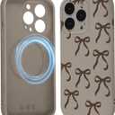 Cute Coquette Bow Phone Case for iPhone 16 Pro Max Magnetic Case 6.9", Compatible with Magsafe, Aesthetic Ribbon Bowknot Pattern Cover Soft Liquid Silicone Protection Women Girls Funda, Brown