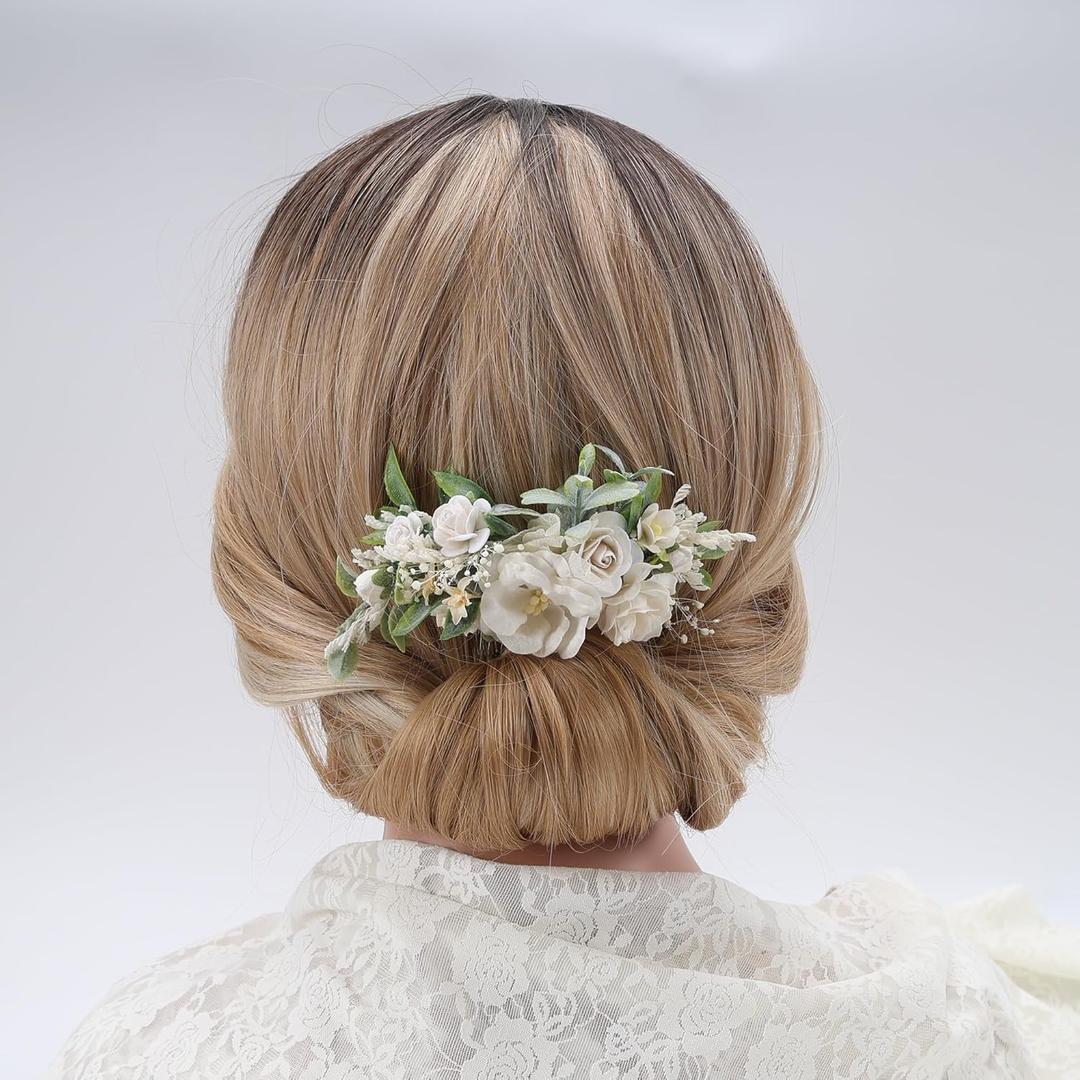 White Floral Comb with Baby's Breath Flower Bridesmaids Clips Garden Wedding Hair piece Photo Prop Prom Headpiece Picnic Hair Accessories