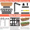 Riare 3 Pack 24 Inch Metal Railing Planter Window Box with Coco Liner- Adjustable Window Flower Boxes for Railings, Hanging Rail Planters for Deck, Balcony, Porch, Fence, Indoor Outdoor Plants