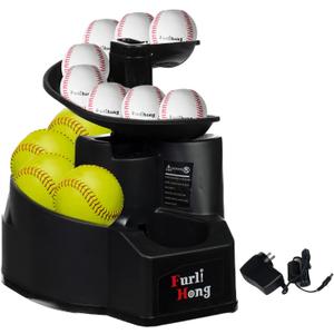 Furlihong 6902BHA Rechargeable Baseball/Softball Toss Machine with Extendable Ball Stacker, Height Adjustable, Use Regulation Baseballs, Softballs or Dimpled Balls, for Hitting Batting Practice