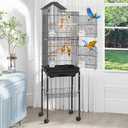 YITAHOME 62 inch Metal Bird Cage, Large Parakeet Cages for Parrot, Cockatiel, Lovebird, Pigeon with Roof Top, Rolling Stand and Hanging Accessories (Black)
