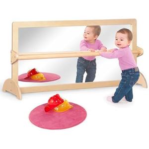 KRAND 3-Position Montessori Wood Frame Non-Shatter Safety Pull Up Bar Baby Big Mirror Set, Infant Coordination Mirror, Kids Classroom Furniture for Daycare, Homeschool or Preschool
