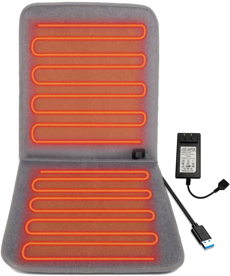 WOOLALA USB Heated Seat Cushion for Office Chair, Large Heating Area Heated Seat Cover Therapy Heating Pad for Back, Lumbar, Hip, Thigh with 3 Temperatures Levels, 17In * 35.5In