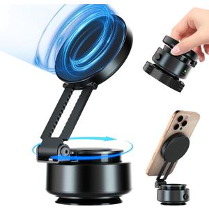 Magnetic Phone Holder for Car, MagSafe Phone Holder with Suction Cup, 360° Rotating Snap-On Strong Magnetic Hold, Vacuum-Lock Sturdy Car Phone Mount for iPhone 17 16 15 14 13 12