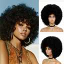Black Afro Wig with Bangs Short Curly Wigs for Black Women 70s Soft Afro Wig Men Natural Looking Curly Hair Wigs with Bangs 10 Inches Black Puff Synthetic Hair for Daily Party Use