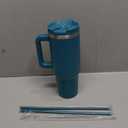 40 oz Tumbler with Handle and 2 Straws,2 in 1 Lid Insulated Water Bottle Stainless Steel Travel Coffee Mug,Blue