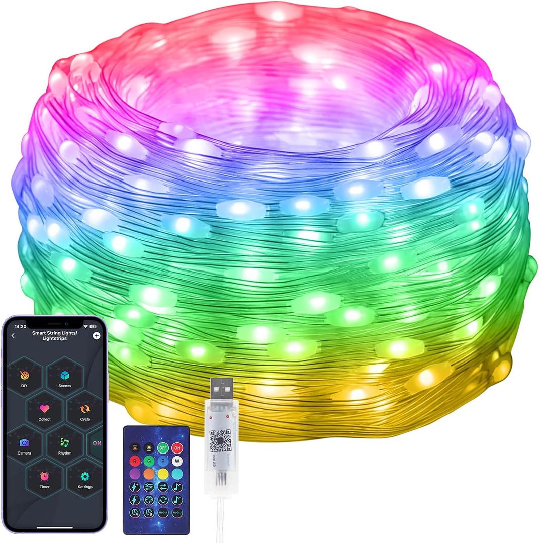 Electight 100 LEDs RGB Smart IC Fairy Lights, [APP & Remote Control] 33FT/10M Multicolor String Lights Indoor, USB Powered & IP65 Waterproof, Christmas Light Decoration for Outdoor, Christmas, Bedroom