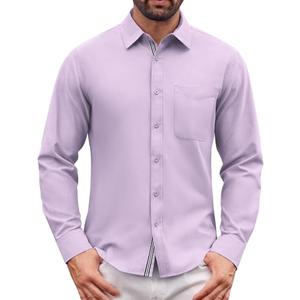 Lion Nardo Oxford Shirts for Mens Long Sleeve Dress Shirts Business Casual Button Down Shirts Untucked Shirts for Men Lavender, Size 3XL