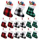 XIMISHOP 12PACK Christmas Mini Stockings, 7” Double Side Xmas Red Green White Buffalo Plaid Fireplace Hanging Snowflake Stocking with Plush Cuff for Christmas Tree Decor