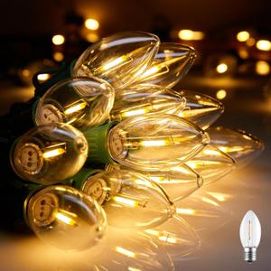 Vintage C9 LED Christmas Lights, 25Ft C9 String Lights with 25 LED C9 Plastic Bulbs, Waterproof Connectable Outdoor Lights for Christmas Tree Roofline Garden Patio Backyard Cafe Decor, Warm White