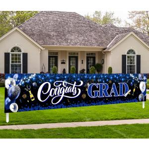 2025 Graduation Decorations-Congrats Grad Yard Sign Banner Decoration for Class of 2025 Graduation Party Supplies(Blue and Black)