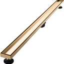 Linear Shower Floor Drain, Brushed Gold 48 Inch 304 Stainless Steel Bathroom Drains Kit, Rectangular Shower Trench Drain with Reversable Tile-in Pattern Drain Cover & Hair Catcher