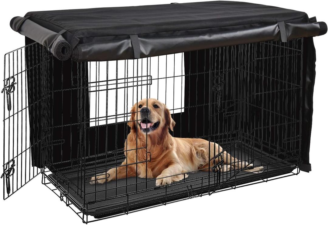 HONEST OUTFITTERS Dog Crate Cover 42 Inch Dog Kennel Cover for Large Dog, Heavy Duty Oxford Fabric,with Double Door, Pockets and Mesh Window (43L x 29W x 30H,Black)