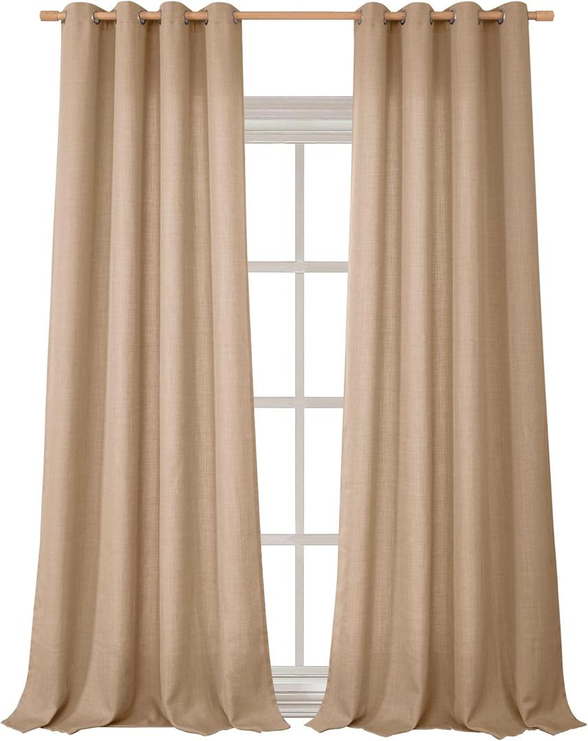 BGment Faux Linen Curtains 95 Inches Long Set of 2 Panels, Living Room Long Curtains Burlap Textured Thick Light Filtering Privacy Grommet Window Treatments, 52 x 95 Inch, Tan