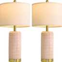 PoKat 25'' Table Lamps Set of 2 for Bedroom with 3-Way Dimmable Touch Control, Bedside Lamps with USB A+C Ports for Living Room, Modern Ceramic Pink Lamps for Kids Girls Decor (2 Bulbs Included)