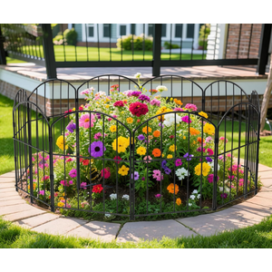 VANCASTLE Decorative Garden Fence Outdoor, Total 10.5ft (L) x 24in (H), Rustproof Metal Landscape Barrier Fence, Black Fence for Yard, Patio Lawn, 8 Panels Black Metal Fencing for Outdoors, 8pcs