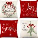 ONFAON Christmas Decorations - Christmas Pillow Covers 18x18 Set of 4, Holiday Christmas Decor Home Sofa Couch Cushion Indoor Decorations