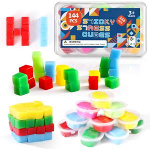144PCS Sticky Stacking Cubes for Kids - Mini Squishy Cubes Sensory Toys for Toddler, Non Toxic Preschool Jelly Blocks for Building, Stretch, Squishy, Travel Essentials Toys for 3 4 5 6 Years Old